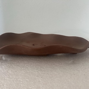 Fluted Shallow Unglazed Bonsai Pot, Forest Style Planter, 12.5" Wide, Handmade Makers Mark