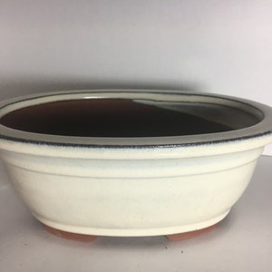 8 inch bonsai pot,glazed bonsai pot,handmade bonsai pot,bonsai pot handmade,oval bonsai pot,bonsai pot,oval bonsai pot,white bonsai pot