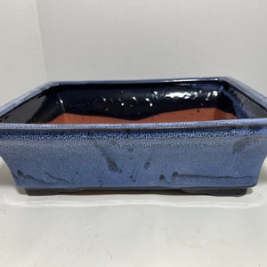 Handmade Glazed Blue Bonsai Pot: 12-inch Rectangular Ceramic Planter