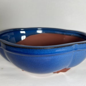 10&quot; Glazed Blue Fluted Bonsai Pot