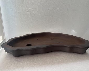 20" Brown Unglazed Bonsai Forrest Pot with Artist Stamp