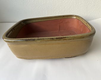 Handmade Glazed Ceramic Bonsai Pot: 12-inch Rectangle Planter