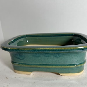 8 inch bonsai pot,glazed bonsai pot,handmade bonsai pot,bonsai pot ceramic,oval bonsai pot,small bonsai pot,bonsai pot green,rectangle bonsa