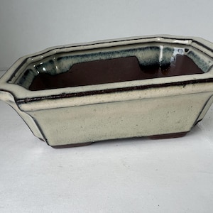 6 inch bonsai pot,glazed bonsai pot,handmade bonsai pot,bonsai pot ceramic,oval bonsai pot,glaze bonsai pot,bonsai pot white