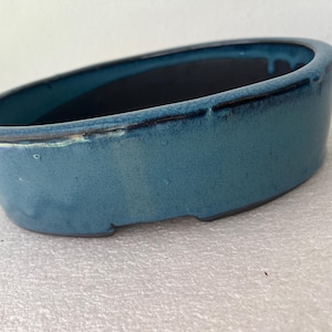 Handmade Oval Blue Glazed Bonsai Pot - 9.75" Wide
