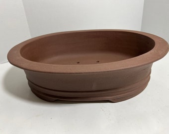 Handmade Unglazed Oval Bonsai Pot - 14" Brown Ceramic