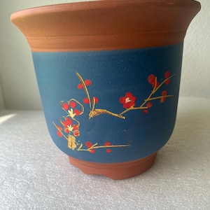Handmade Ceramic Cascade Bonsai Pot: Etched Floral Design, 8 inch