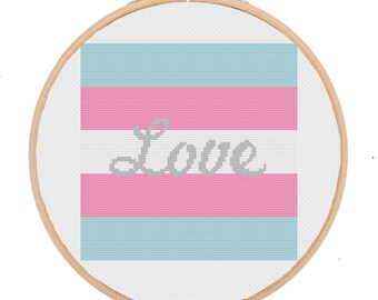 Trans Block Cursive Love Cross Stitch Pattern