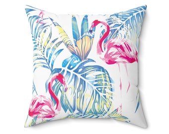 Flamingo Faux Suede Square Pillow