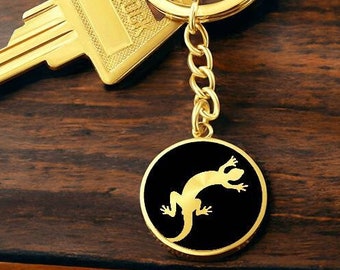 Gecko Keychain: 18k Gold Surgical Steel Lizard Charm