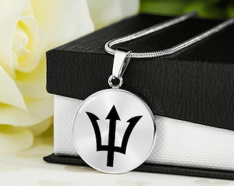 Trident Pendant Necklace: Surgical Steel, Adjustable Chain