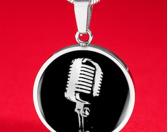 Microphone Pendant Necklace: Surgical Steel, 18k Gold Finish