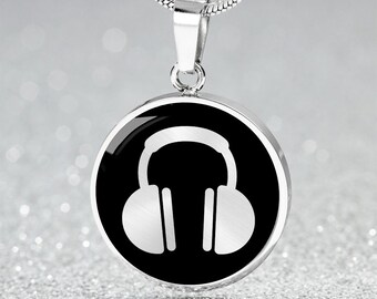 Headphones Pendant Necklace: 18k Gold Finish, Music Lover Gift