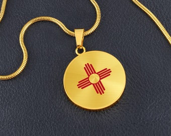 Zia Sun Symbol Necklace: 18k Gold Finish, Surgical Steel