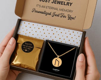 Uruz Rune Necklace, Gold Plated Stainless Steel, Personalized Engraving