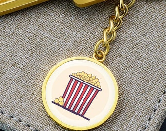 Popcorn Graphic Circle Keychain: 18k Gold Finish