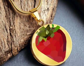 Strawberry Pendant Necklace, 18k Gold Finish