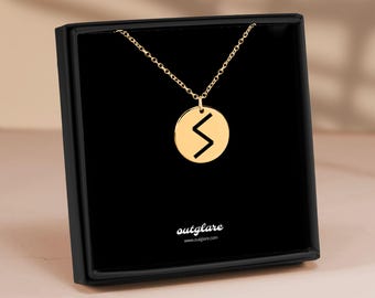 Sowilo Rune Necklace, Gold Plated Stainless Steel