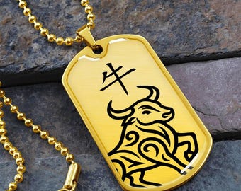 Year of the Earth Ox Dog Tag Necklace
