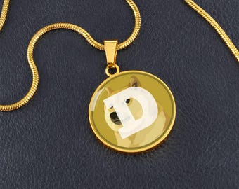 Dogecoin Pendant Necklace: 18k Gold Finish, Surgical Steel