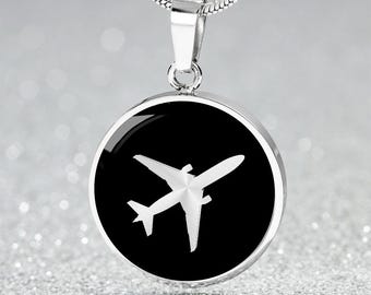 Airplane Pendant Necklace: Surgical Steel, Pilot Gift