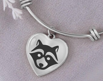 Brazalete con colgante de corazón de mapache: acero quirúrgico, acabado en oro de 18 quilates