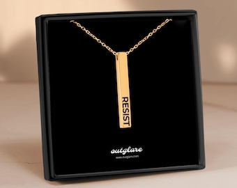 Resist Necklace: 18k Gold Plated Stainless Steel Bar Pendant