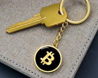 Bitcoin Keychain: 18k Gold Finish Surgical Steel