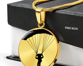 Skydiving Pendant Necklace: Surgical Steel, Gold Finish