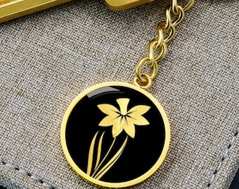 Daffodil Keychain: 18k Gold Finish Surgical Steel