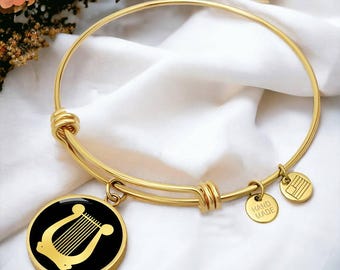 Lyre Bangle Bracelet: 18k Gold Finish, Musical Jewelry