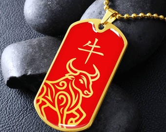 Year of the Fire Ox Dog Tag Necklace
