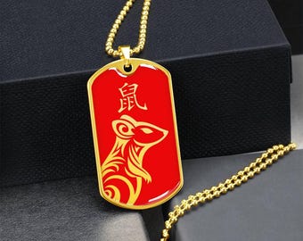 Year of the Fire Rat Dog Tag Necklace