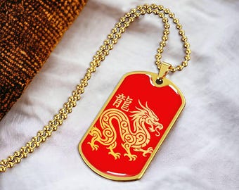 Year of the Fire Dragon Dog Tag Necklace