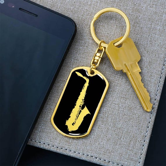Saxophone Keychain: 18k Gold Finish Surgical Steel