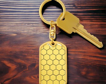 Honeycomb Dog Tag Keychain: 18k Gold Finish