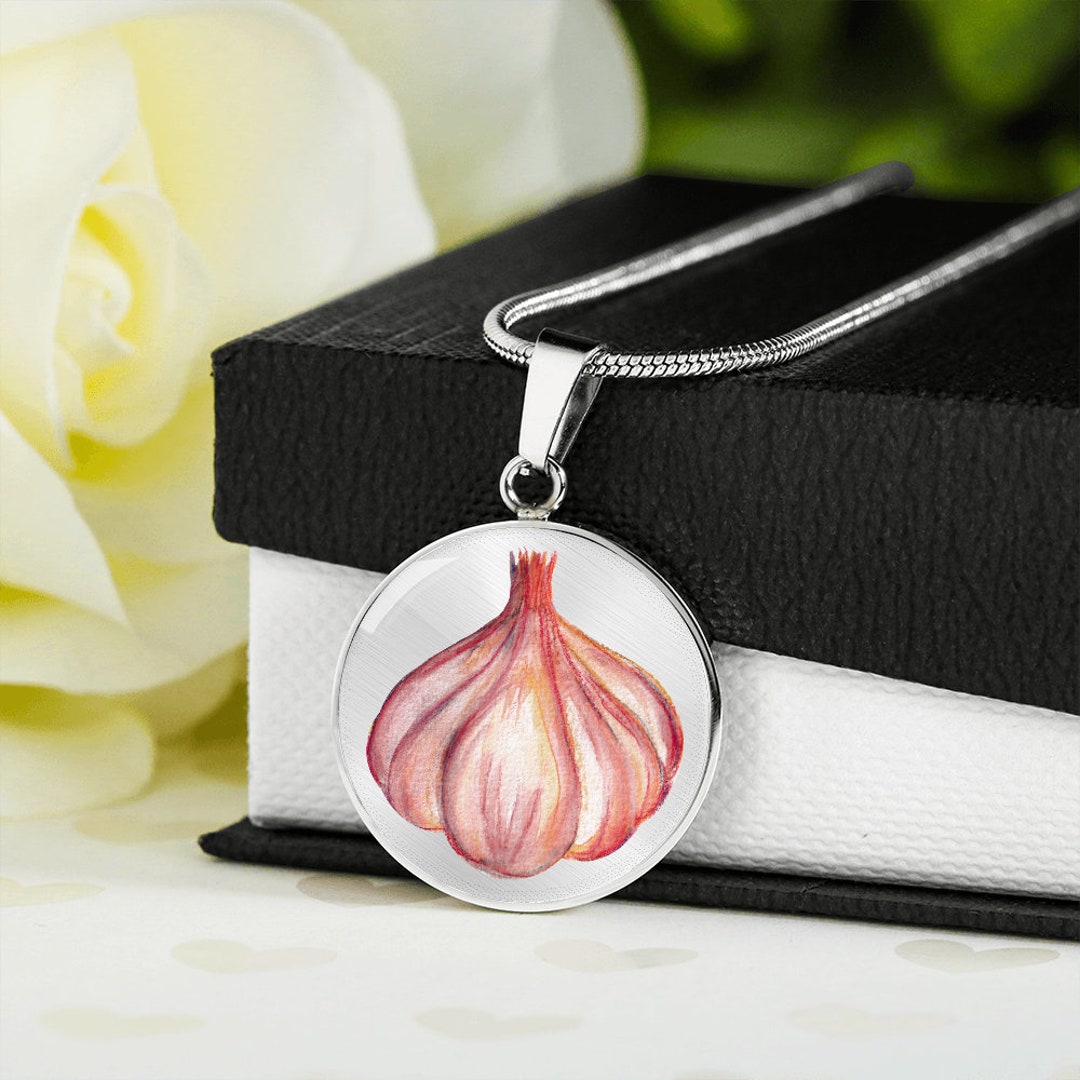 Garlic Pendant Necklace: Surgical Steel, USA Made Canada