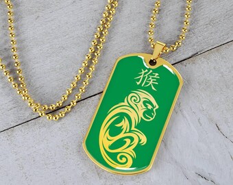Year of the Wood Monkey Dog Tag Necklace