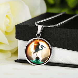 Heron Necklace: Surgical Steel Pendant, Gold Finish Option