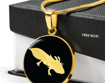 Axolotl Necklace: Surgical Steel Pendant, 18k Gold Finish