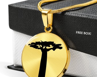 Baobab Tree Necklace: 18k Gold Finish, Surgical Steel Pendant