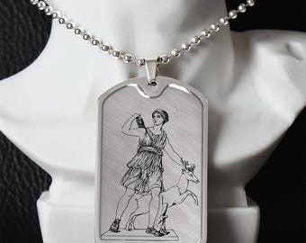 Artemis Goddess Necklace: Surgical Steel Dog Tag Pendant