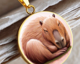 Capybara Pendant Necklace: 18k Gold Finish, Surgical Steel