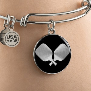 Pickleball Paddle Bangle Bracelet: Surgical Steel, Adjustable
