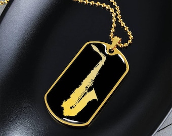 ゴールドサックスネックレス：サージカルスチールドッグタグペンダント