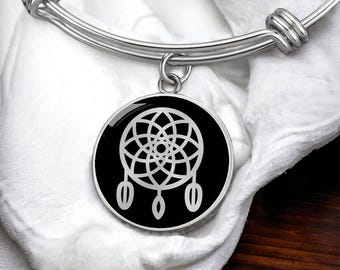 Dreamcatcher Bangle Bracelet: 18k Gold Finish, Surgical Steel