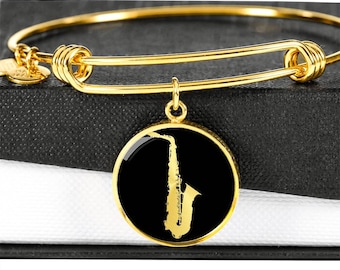 Saxophone Bangle Bracelet: 18k Gold Surgical Steel