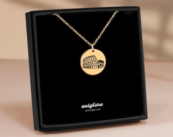 Colosseum Necklace: Engraved 18k Gold Plated Stainless Steel