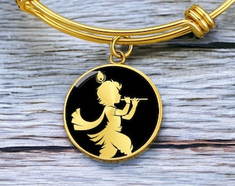 Krishna Bangle Bracelet: 18k Gold Finish, Personalized Jewelry