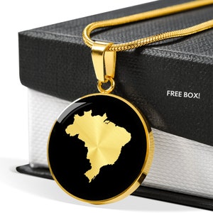 Brazil Map Necklace: Gold Finish Surgical Steel Pendant